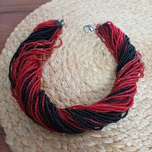 Red &amp; Black Beaded Choker Necklace