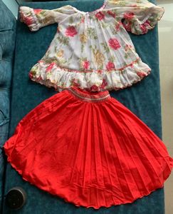 Floral Print Kurta and Skirt Set