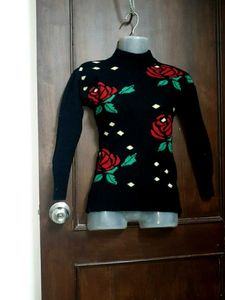 Vintage Rose Print Mock Neck Sweater