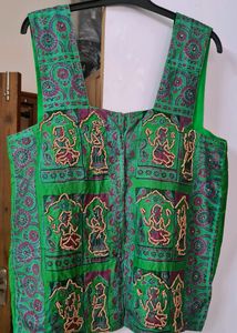 Ethnic silk printed jacket with wooden bead work