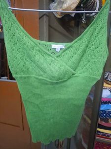 Green Knit Wrap Crop Top