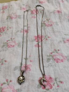 Two Silver Tone Necklaces - Heart &amp; Dolphin