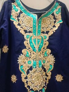 Embroidered Navy Blue Kurta and firoji shrara