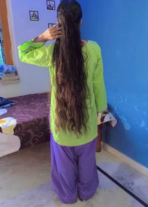 Lime Green Kurta with Purple farshi salwar