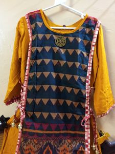 Boho Chic Kurti With Ikat Inspired Apron Overlay