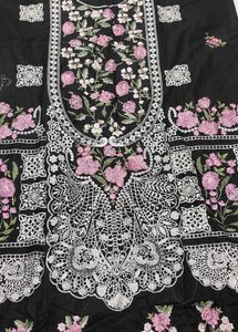 black floral embroidery dress material