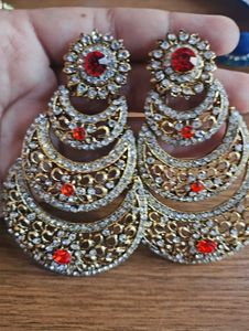 Exquisite Gold & Red Chandelier Earrings💕🌸