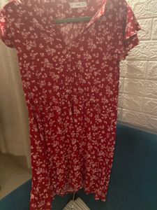 Red &amp; White Floral A-line Dress