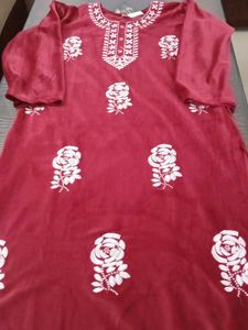 Embroidered Maroon Velvet Kurta set