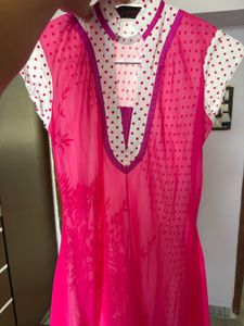 Vibrant Pink Kurta with Elegant Neckline