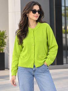Lime Green Button-Up Cardigan