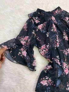 Floral Bell Sleeve Sheer Top