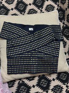 Stylish Navy & Gold Embellished Off Shoulder Top