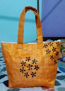 Orange Tote Bag with Floral Print