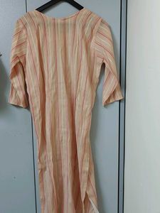 Peach Striped Kurta with Embellishments