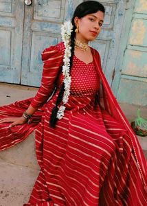 Elegant maroon Striped Anarkali kurti set