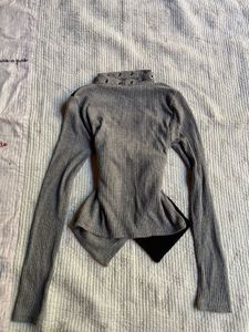 Unique Asymmetrical Ribbed Knit Top
