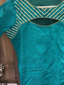 Teal Kurta with Gold Stripe Detail