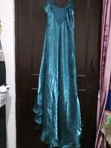 Vintage Retro Teal Ruffled Satin Slip Dress