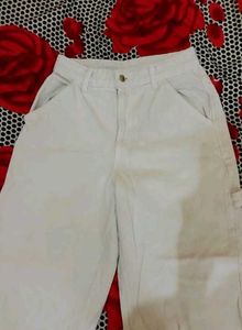 Cream Wide Leg Jeans
