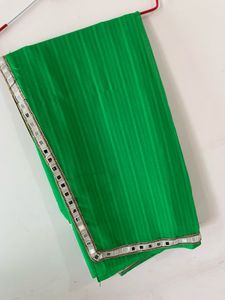 Vibrant Green Striped Saree with Mirror Work