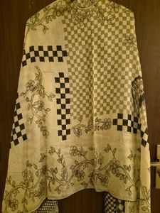 Elegant Cream Kurta Set with Black Embroidery XL