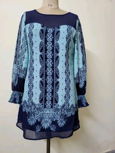 Blue Paisley Sheer Dress
