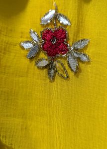 Chiffon Yellow Handwork Saree Blouse Set