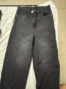 Wide Leg Faded Black Jeans