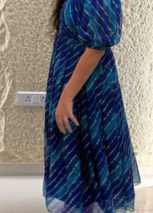 Blue Leheriya Ethnic Dress | Stylish Rayon Dres