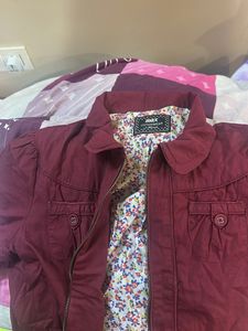 Maroon Zip-Up Jacket with Pockets