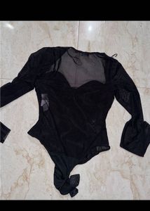 Chic Sheer Sleeve Black Top