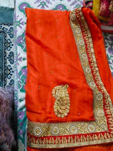 orange work saree with blouse