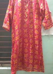 Red Kota Cotton Bandhni Single Kurti