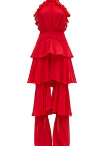 Red Flare Jumpsuit Dress