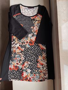 Boho Floral Print Black Top