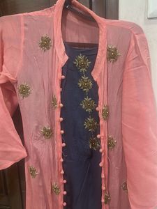 Embellished Kurta Set with Long Shrug