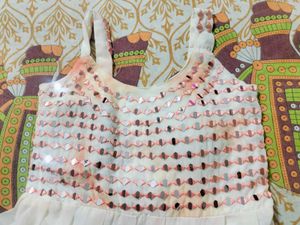 Shimmering Peach &amp; White Sharara Set
