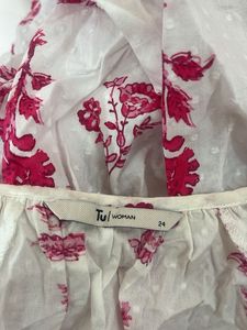 White Kurta with Pink Floral Print