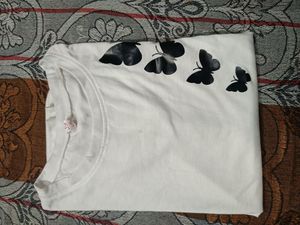 White T-Shirt with Butterfly Print