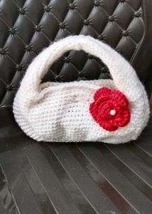 Handmade White Crochet Clutch with Rose