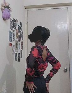 Burgundy &amp; Black Abstract Long Sleeve Top