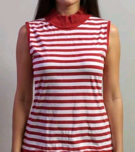 Red & White Striped Sleeveless Top
