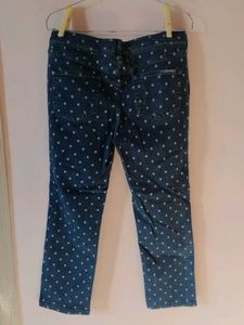 Polka Dot Blue Denim Jeans