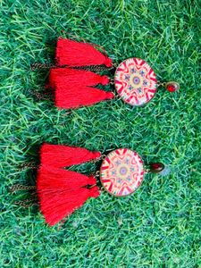 Best for Navratri Boho Red Tassel Earrings