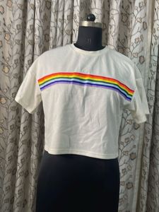 Rainbow Stripe Cropped T-Shirt