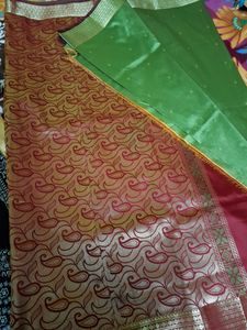 Green Silk Saree with Gold Border