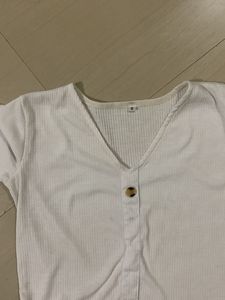 White Ribbed Button-Up Crop Top