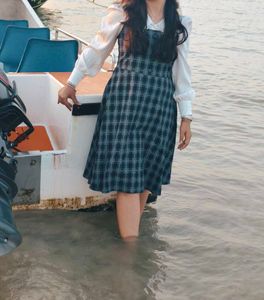 Chic Plaid Pinafore Dress with White shirt