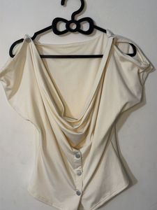 Cowl Neck Button Up Top